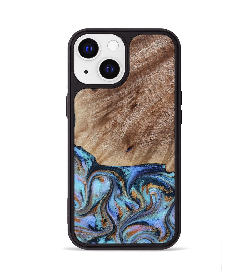 iPhone 13 Wood Phone Case - Malissa (Teal & Gold, 817245)