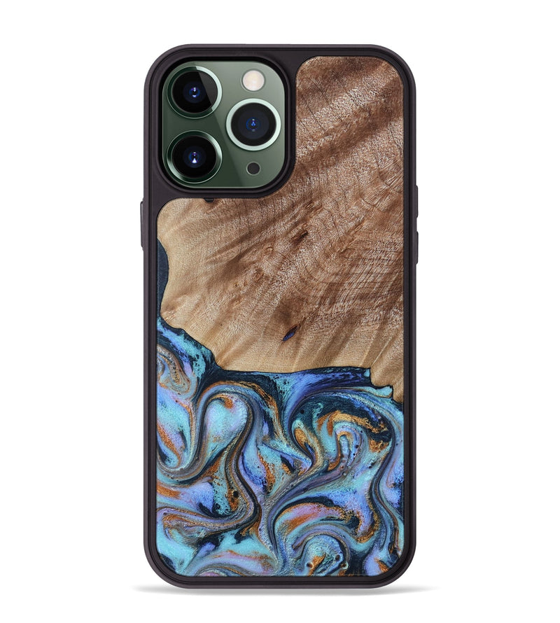 iPhone 13 Pro Max Wood Phone Case - Malissa (Teal & Gold, 817245)