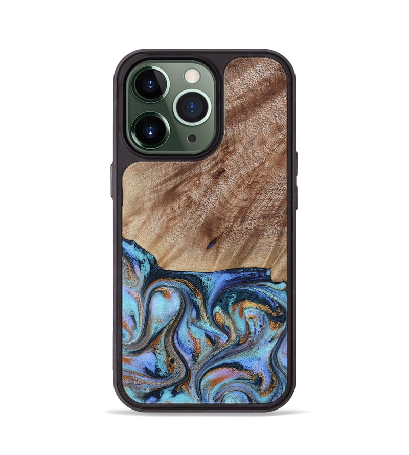iPhone 13 Pro Wood Phone Case - Malissa (Teal & Gold, 817245)