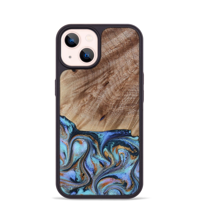 iPhone 14 Wood Phone Case - Malissa (Teal & Gold, 817245)