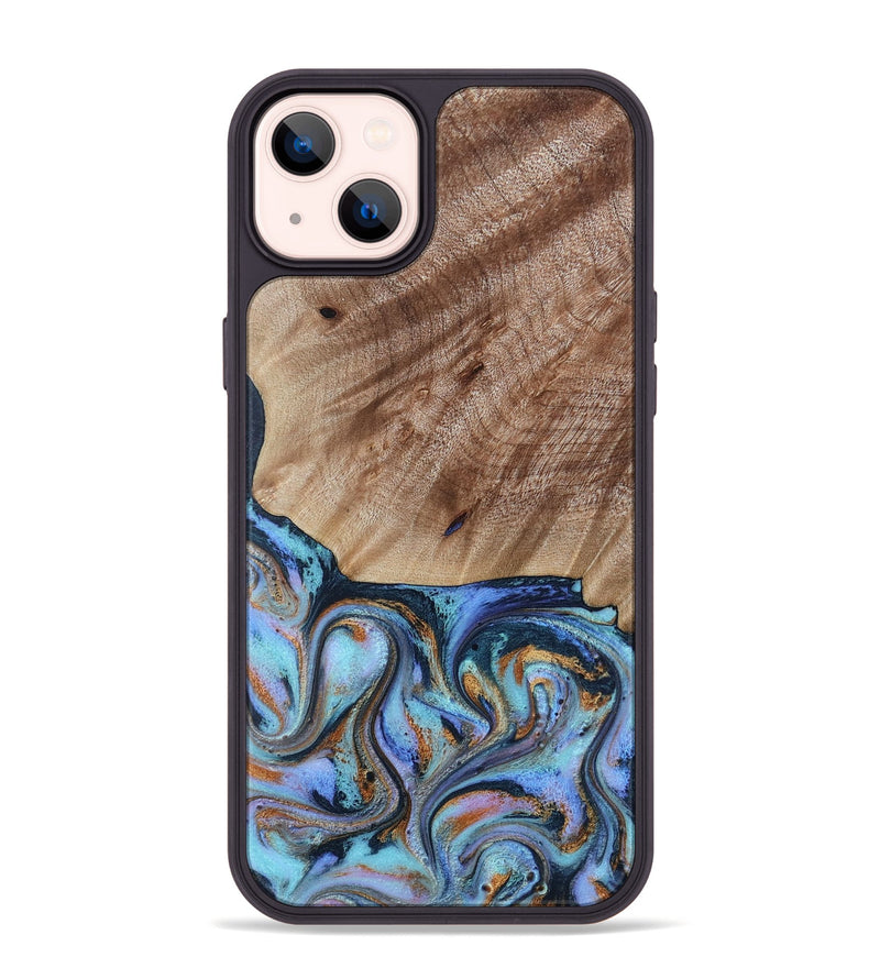 iPhone 14 Plus Wood Phone Case - Malissa (Teal & Gold, 817245)