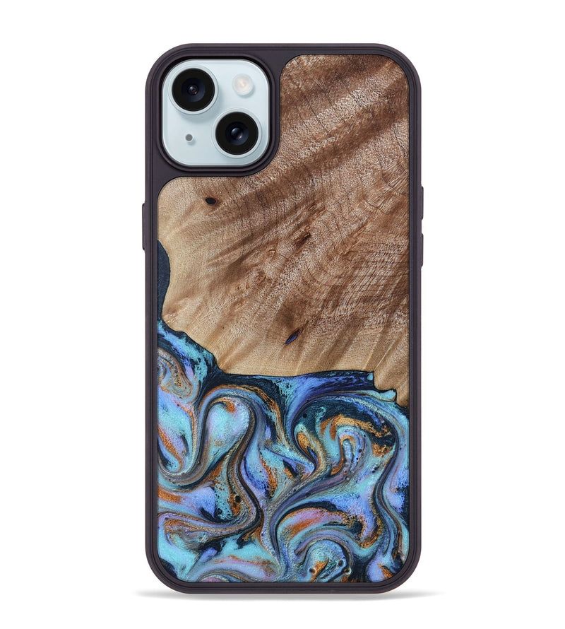 iPhone 15 Plus Wood Phone Case - Malissa (Teal & Gold, 817245)