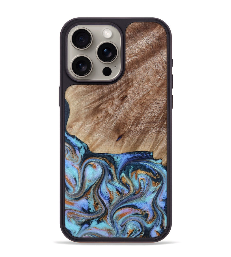 iPhone 15 Pro Max Wood Phone Case - Malissa (Teal & Gold, 817245)