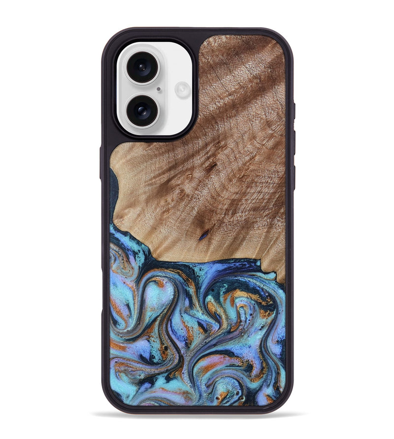 iPhone 16 Plus Wood Phone Case - Malissa (Teal & Gold, 817245)