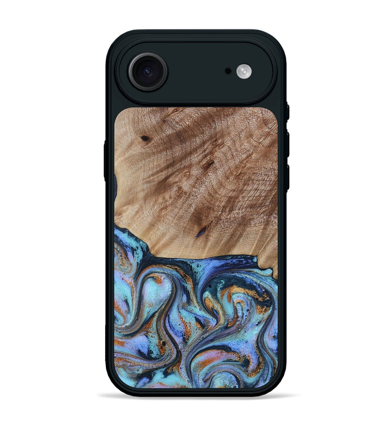 iPhone 17 Air Wood Phone Case - Malissa (Teal & Gold, 817245)