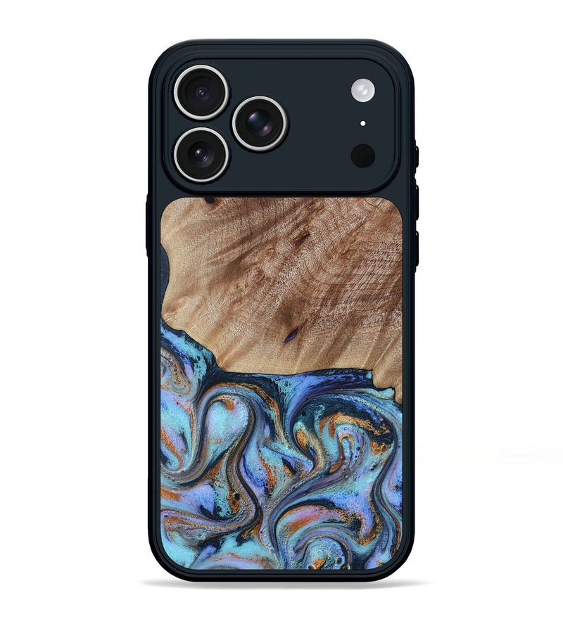 iPhone 17 Pro Max Wood Phone Case - Malissa (Teal & Gold, 817245)
