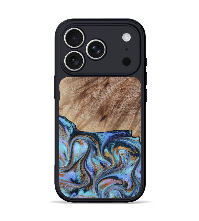 iPhone 17 Pro Wood Phone Case - Malissa (Teal & Gold, 817245)