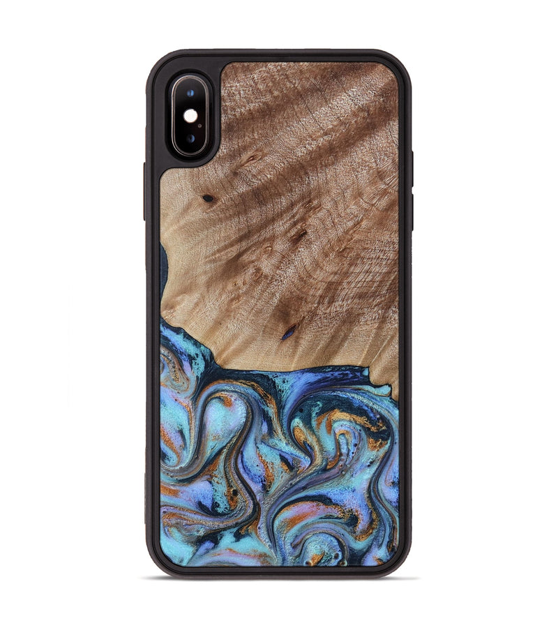 iPhone Xs Max Wood Phone Case - Malissa (Teal & Gold, 817245)