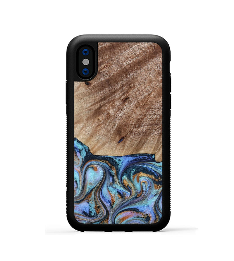 iPhone Xs Wood Phone Case - Malissa (Teal & Gold, 817245)