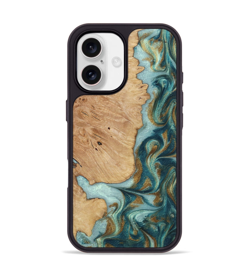 iPhone 17 Wood Phone Case - Elda (Teal & Gold, 817277)