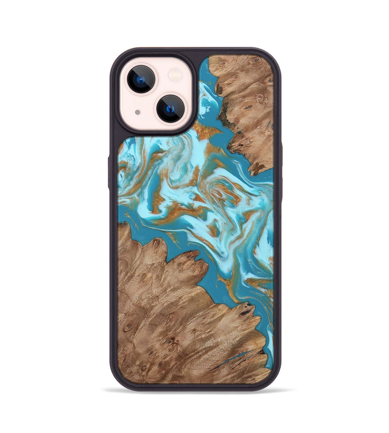 iPhone 14 Wood Phone Case - Ron (Teal & Gold, 817279)
