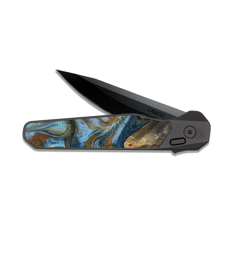 EDC Dark Slate Wood Pocket Knife - Jayme (Teal & Gold, 817282)