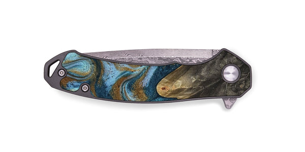 EDC Wood Pocket Knife - Jayme (Teal & Gold, 817282)