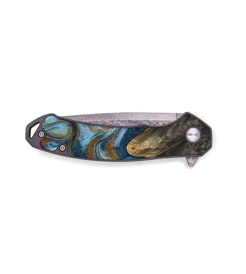 EDC Wood Pocket Knife - Jayme (Teal & Gold, 817282)