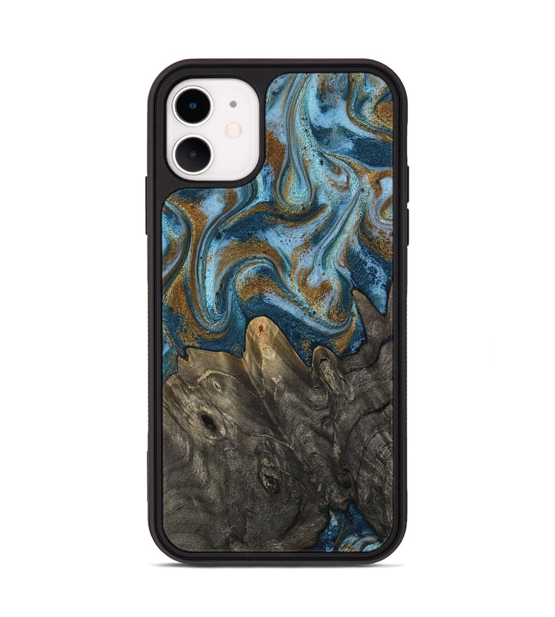 iPhone 11 Wood Phone Case - Jayme (Teal & Gold, 817282)