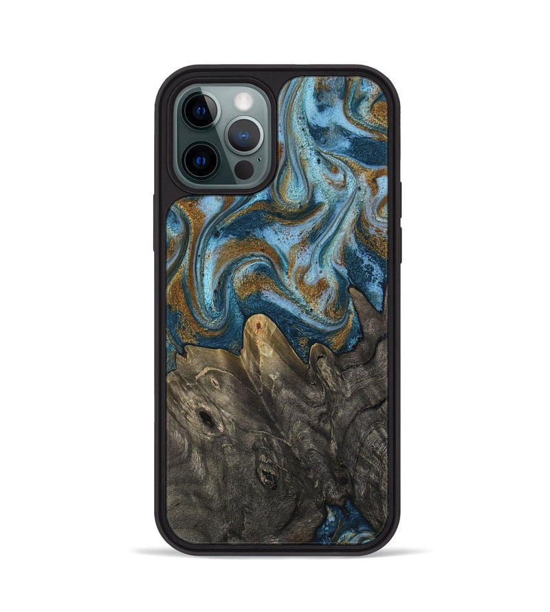 iPhone 12 Pro Wood Phone Case - Jayme (Teal & Gold, 817282)