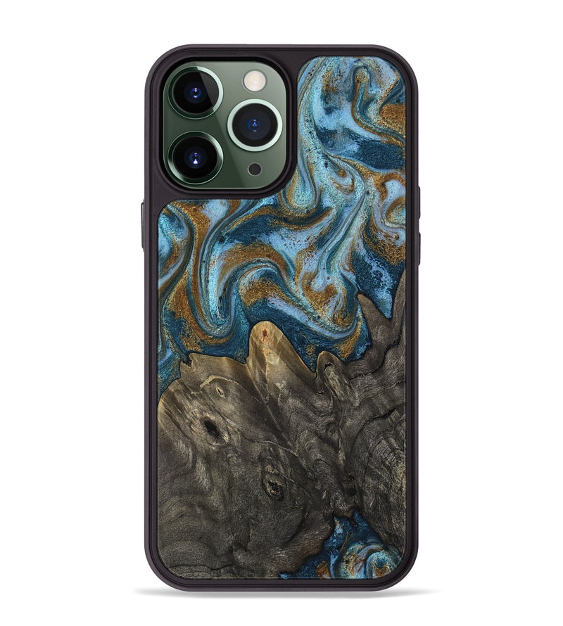 iPhone 13 Pro Max Wood Phone Case - Jayme (Teal & Gold, 817282)