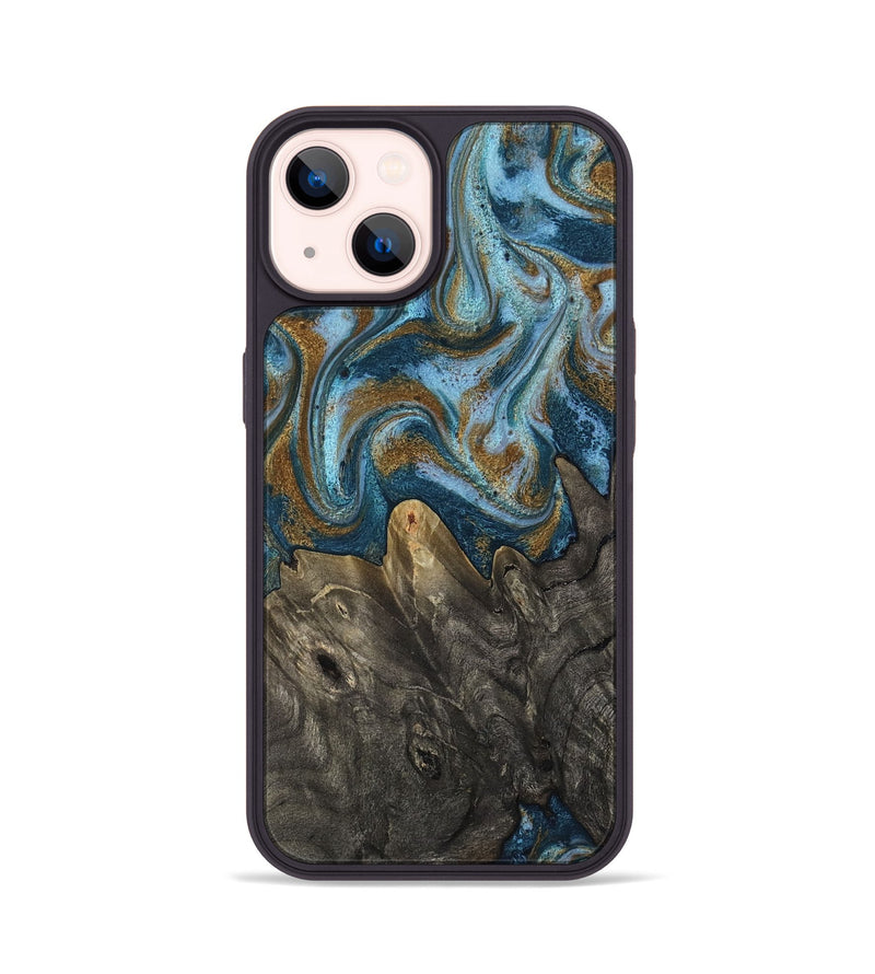 iPhone 14 Wood Phone Case - Jayme (Teal & Gold, 817282)