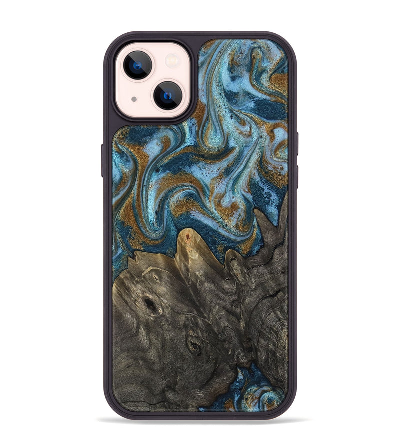 iPhone 14 Plus Wood Phone Case - Jayme (Teal & Gold, 817282)