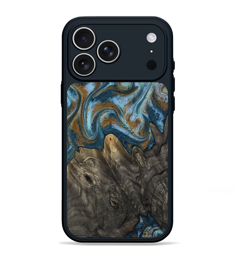 iPhone 17 Pro Max Wood Phone Case - Jayme (Teal & Gold, 817282)
