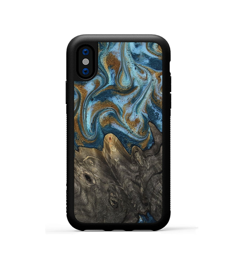 iPhone Xs Wood Phone Case - Jayme (Teal & Gold, 817282)