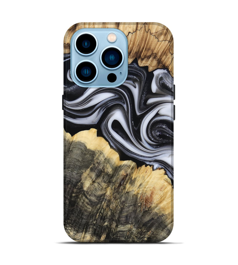 iPhone 14 Pro Wood Live Edge Phone Case - Meilani (Black & White, 817467)