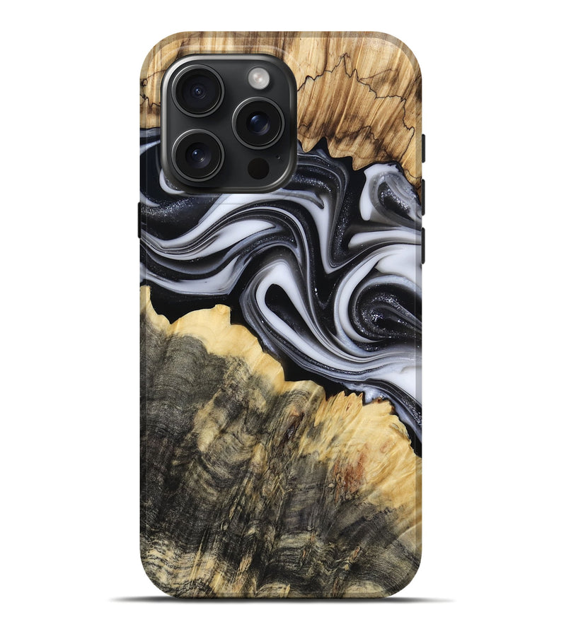 iPhone 16 Pro Max Wood Live Edge Phone Case - Meilani (Black & White, 817467)