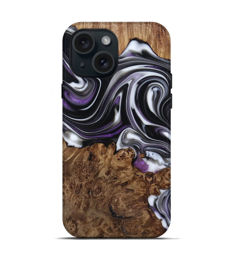 iPhone 15 Wood Live Edge Phone Case - Fanny (Black & White, 817469)