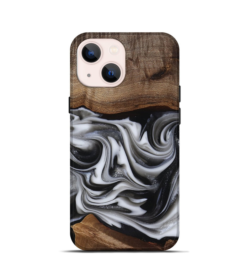 iPhone 13 mini Wood Live Edge Phone Case - Dorsey (Black & White, 817472)