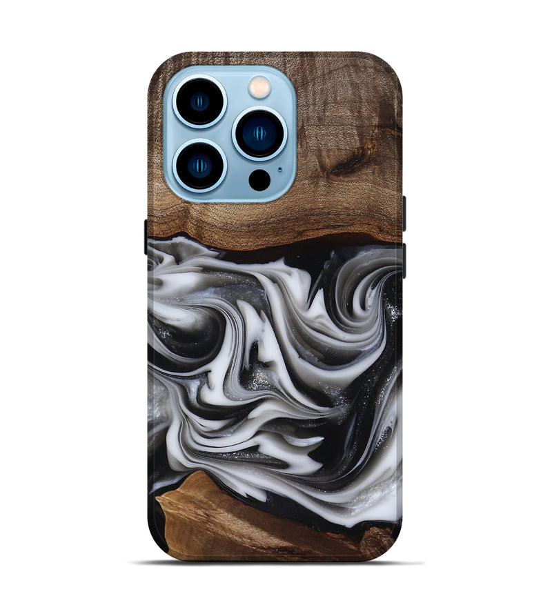 iPhone 14 Pro Wood Live Edge Phone Case - Dorsey (Black & White, 817472)
