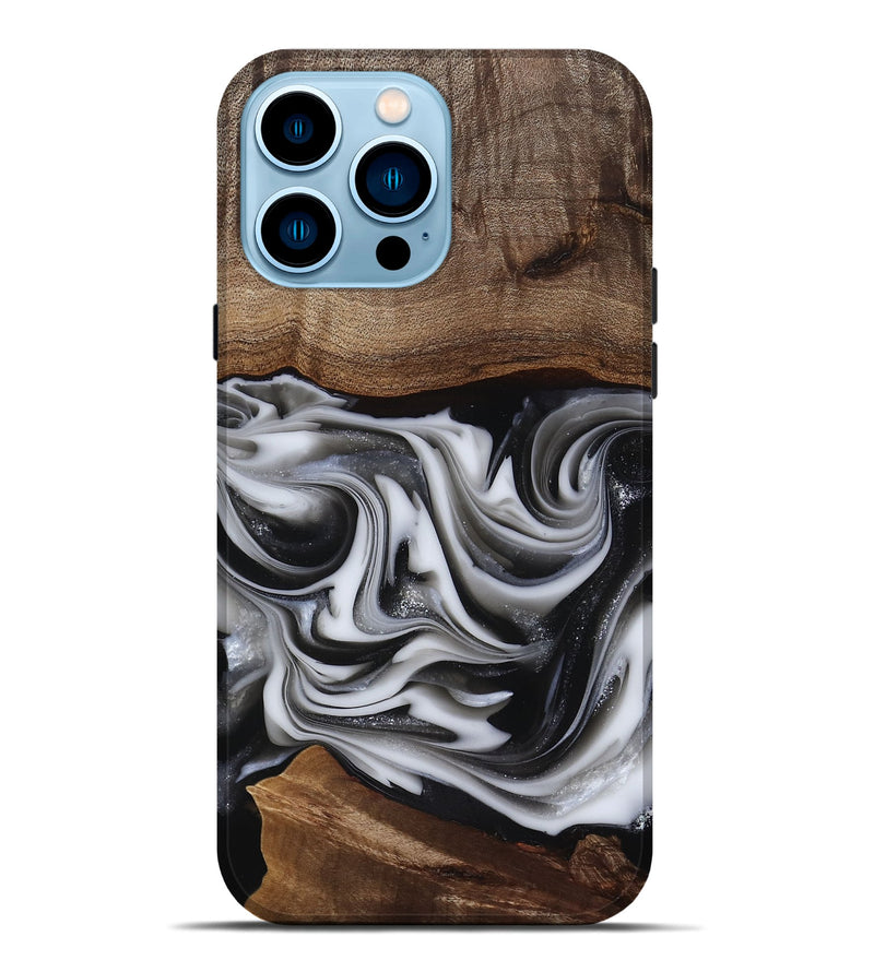 iPhone 14 Pro Max Wood Live Edge Phone Case - Dorsey (Black & White, 817472)