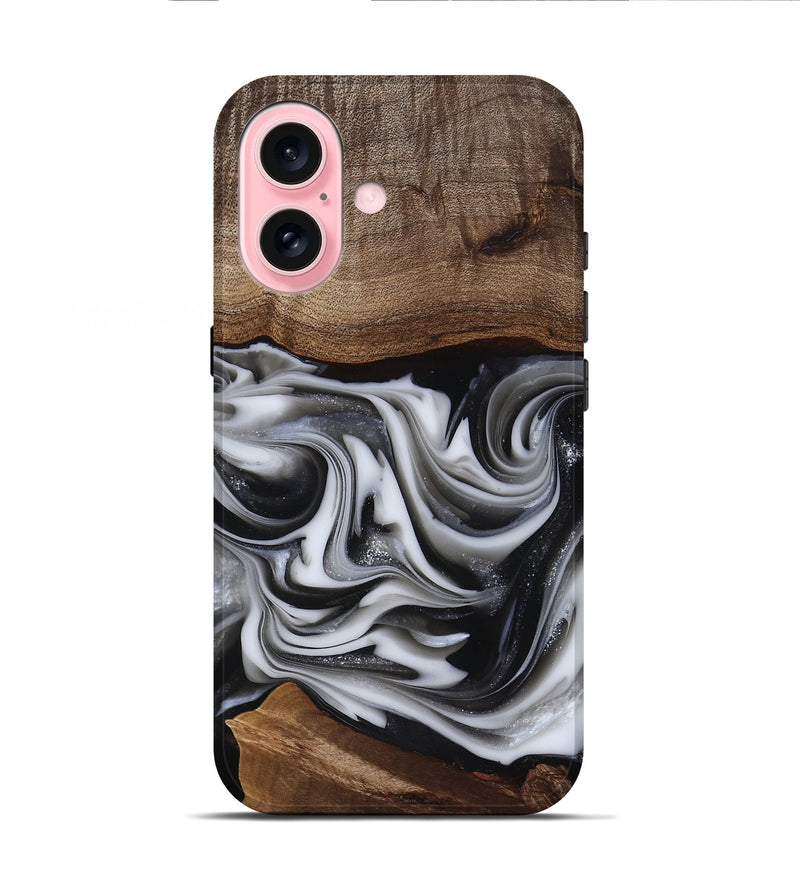 iPhone 16 Wood Live Edge Phone Case - Dorsey (Black & White, 817472)