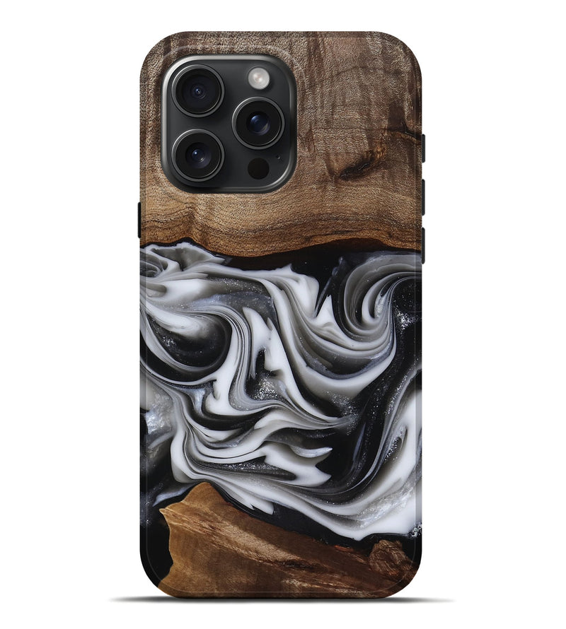 iPhone 16 Pro Max Wood Live Edge Phone Case - Dorsey (Black & White, 817472)