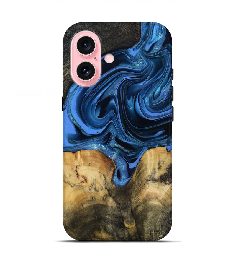 iPhone 16 Wood Live Edge Phone Case - Alexis (Blue, 817475)
