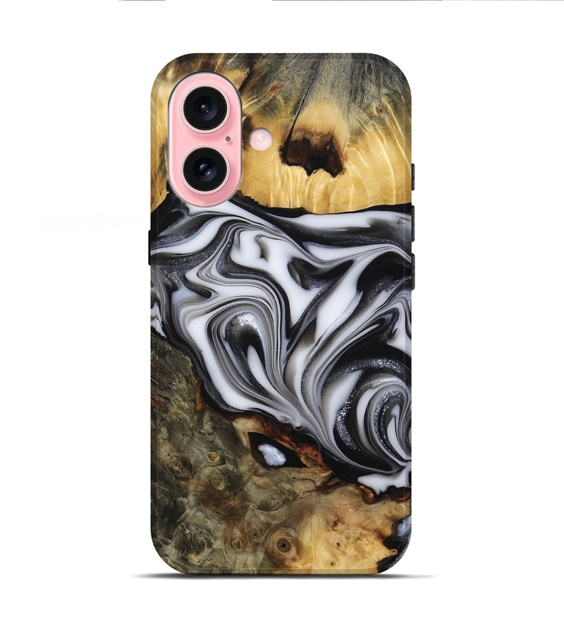iPhone 16 Wood Live Edge Phone Case - Jamison (Black & White, 817480)