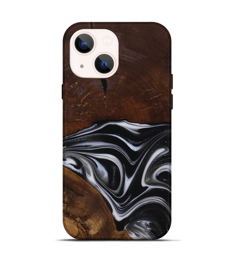 iPhone 14 Wood Live Edge Phone Case - Mose (Black & White, 817483)