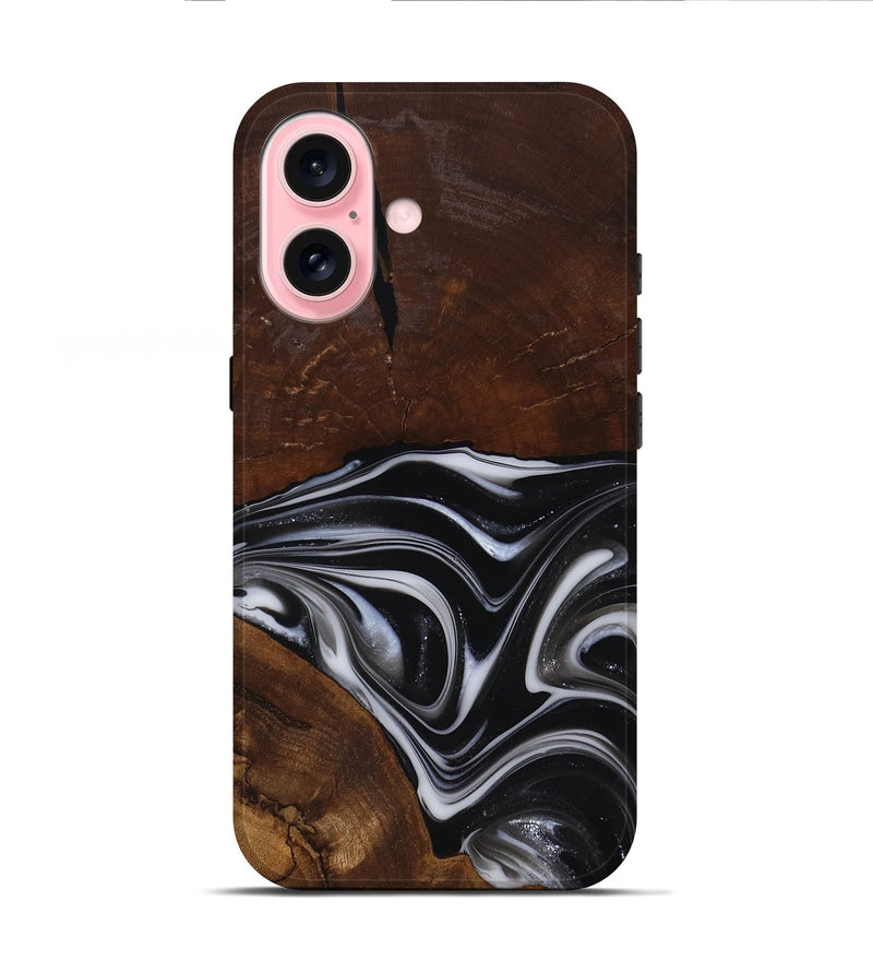 iPhone 16 Wood Live Edge Phone Case - Mose (Black & White, 817483)
