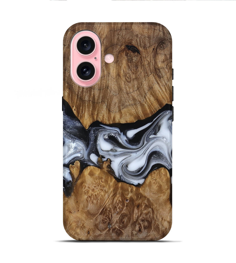 iPhone 16 Wood Live Edge Phone Case - Nash (Black & White, 817493)