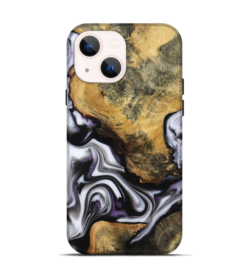 iPhone 14 Wood Live Edge Phone Case - Cristy (Black & White, 817497)