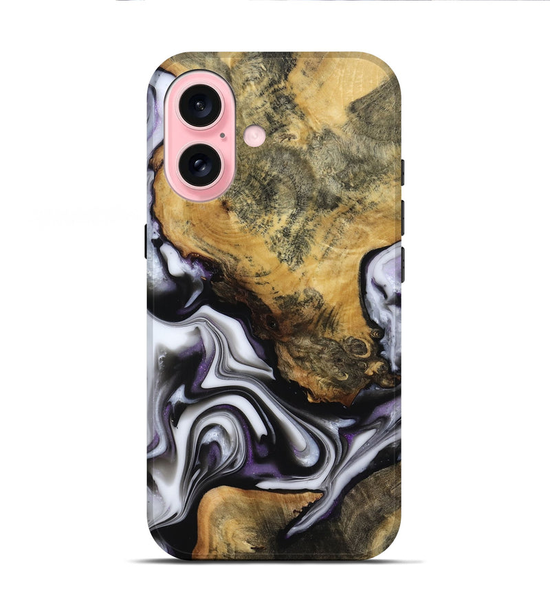 iPhone 16 Wood Live Edge Phone Case - Cristy (Black & White, 817497)