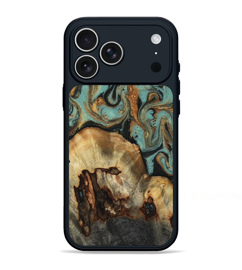 iPhone 17 Pro Max Wood Phone Case - Sybil (Teal & Gold, 817521)