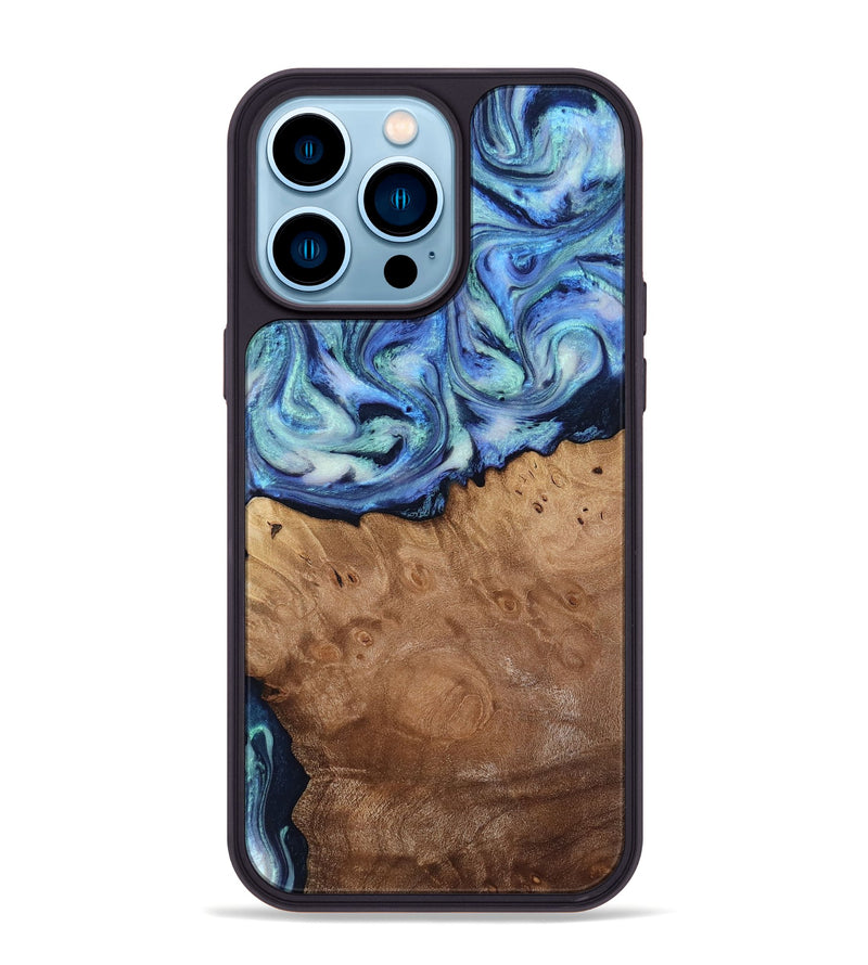 iPhone 14 Pro Max Wood Phone Case - Carlene (Blue, 817538)