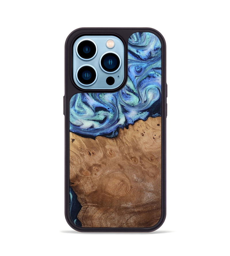 iPhone 14 Pro Wood Phone Case - Carlene (Blue, 817538)