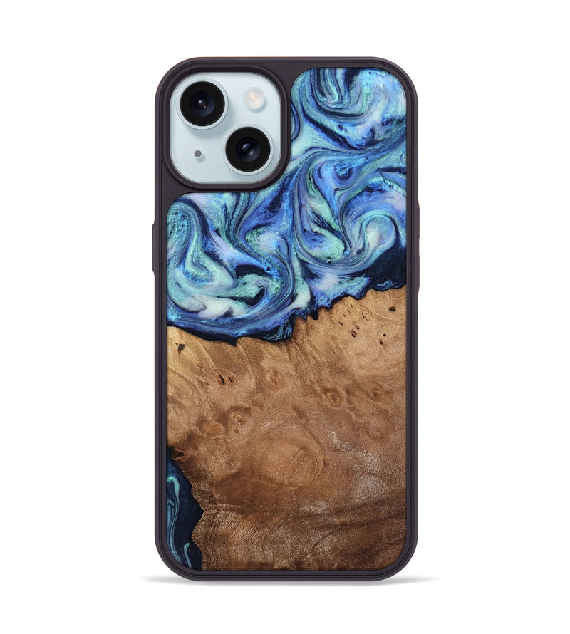 iPhone 15 Wood Phone Case - Carlene (Blue, 817538)