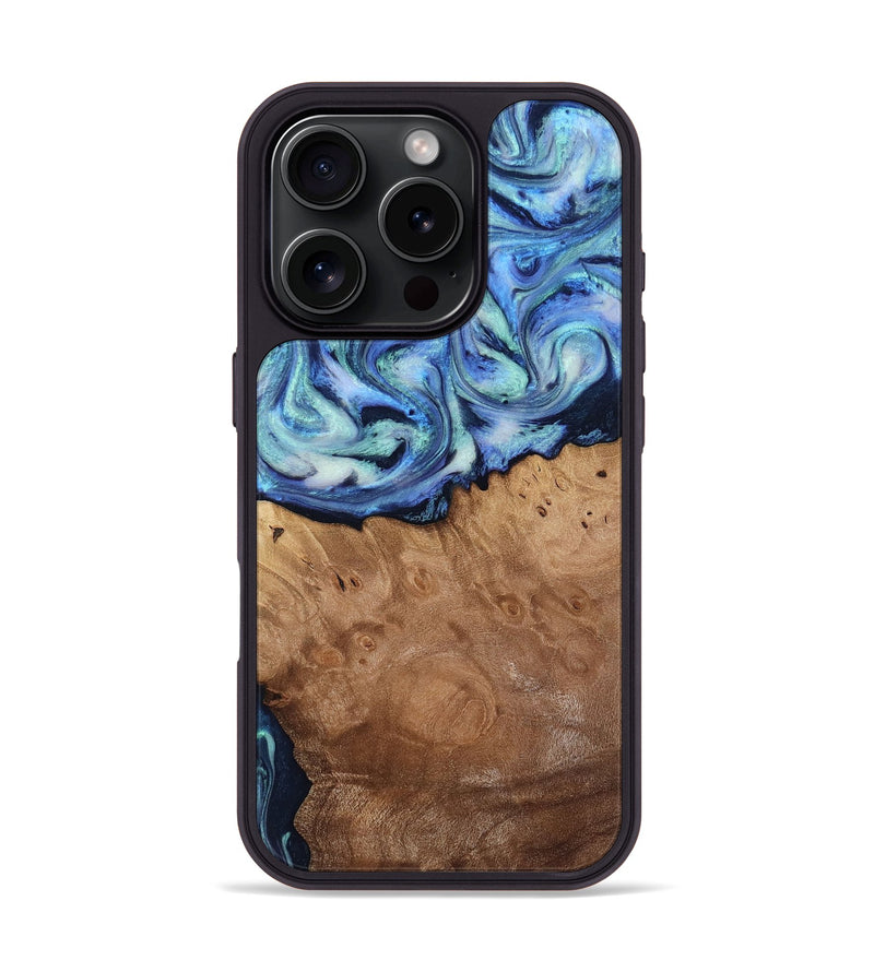 iPhone 16 Pro Wood Phone Case - Carlene (Blue, 817538)