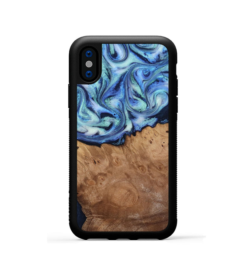 iPhone Xs Wood Phone Case - Carlene (Blue, 817538)