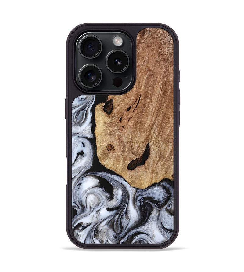iPhone 16 Pro Wood Phone Case - Arielle (Black & White, 817629)