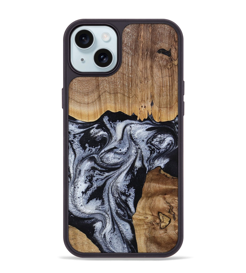 iPhone 15 Plus Wood Phone Case - Kanisha (Black & White, 817632)