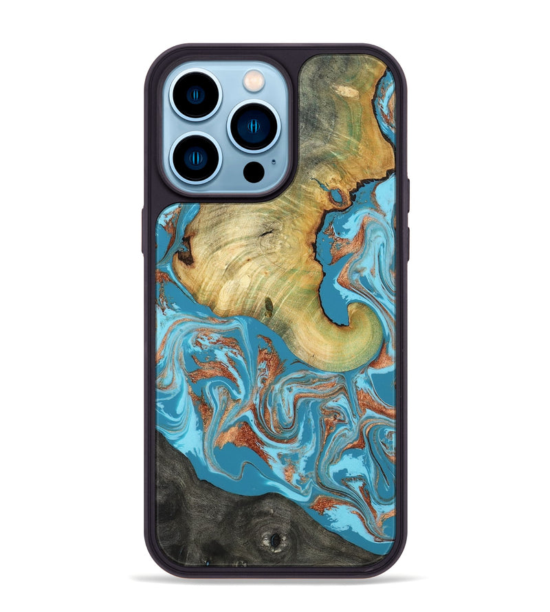 iPhone 14 Pro Max Wood Phone Case - Taliyah (Teal & Gold, 817668)