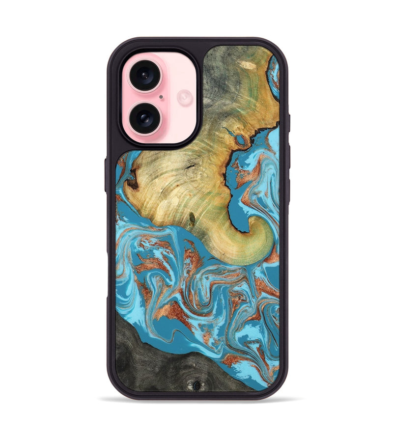 iPhone 16 Wood Phone Case - Taliyah (Teal & Gold, 817668)